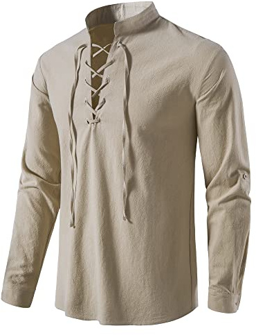 MakingDa Men's Renaissance Costumes Retro LARP Lace Up Shirts Tops for Pirate Viking Medieval