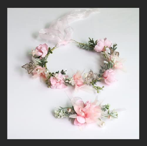Blumenkranz Haare,Flower Headband Butterfly’ Braut Haarschmuck Blumen Haarschmuck Blumenkranz für Braut Fotografie Hochzeit Festival(Schmetterling)