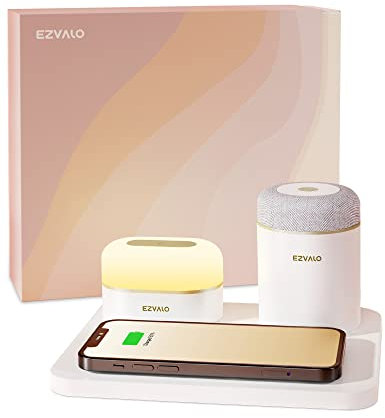 EZVALO 3 in 1 Charger Station with LED Night Light, Portable Bluetooth Speaker, Wireless Charging Station for Multiple iPhone, Samsung/Huawei/Honor/Xiaomi/Oppo, Gifts for Women, Birthday Tech Gifts