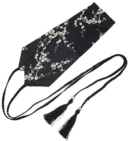 PRETYZOOM Japaner Kimono Obi Gürtel Breiter Bundesbund Japanischer Stickbänder Taillengürtel mit Quasten Vintage Print Hanfu Yukata Selbstgewebegürtel Obi Sash Yukata Cosplay Accessoires