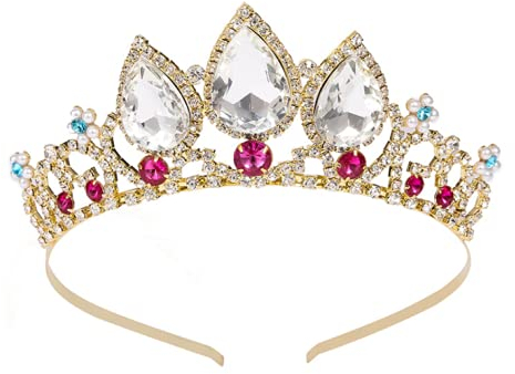 Mädchen Prinzessin Tangled Crystal Strass Cosplay Tiara Stirnband Krone for Hochzeitsfeier Geburtstag Haarnadel (Color : Gold)