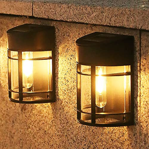 nipify Lampe Solaire Exterieur Jardin, 2 Packs Lumiere Solaire Exterieur avec Étanche, Rétro LED Applique Solaire Exterieur Décoration pour Chemin, Terrasse, Patio, Clôture, Balcon [Blanc Chaud 3000K]