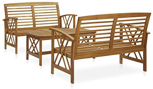 Yolola gartenmöbel Set Holz Massivholz Akazie Gartenset Sitzmöbel Sitzgruppe Gartenbank Gartenstuhl BeistelltischMöbelsetGartenlounge-Braun-3-tlg-2x Bank + Tisch
