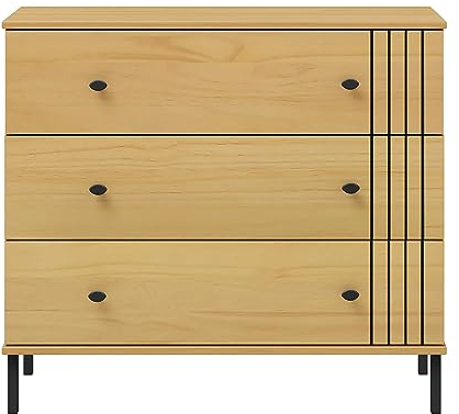 Woodroom Sevilla Massive Kommode eichefarbig lackiert Kiefer massiv 90x80x40 cm 3 Schubladen Sideboard Wohnzimmerschrank