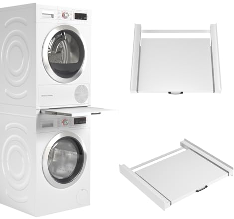 Wasophoogte® Kit de Superposition Lave-Linge Sèche-Linge – Kit de Superposition Machine à Laver Universel – Cadre Intermédiaire Compatible avec Tous les Appareils, Blanc, Durable et Gain de Place