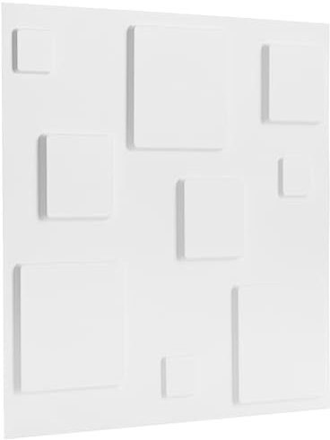 NOVECRAFTO Blocks Effect 3D Wall Panels - Pack of 6 Sheets Covering 16.15 sq ft (1.5 sqm) - Decorative Cladding Panel Size 19.6x19.6 (50x50cm) - Wall Tiles with 3D Blocks Design in Matte White