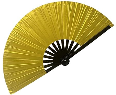 EORROE Large Rave Folding Hand Fan for Men/Women,Holographic Rave Fan for Women Club Dance Party,Festivals,Halloween, EDM, Music Festival,Club,Event,Party,Dance,Performance,Decoration, Gift (Gold)