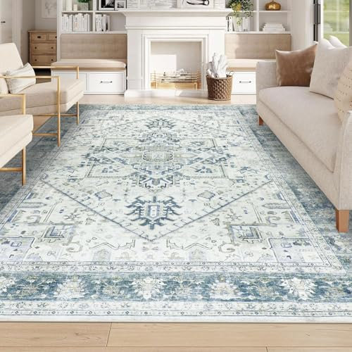 Homcomodar Teppich Wohnzimmer 160x230cm Vintage Teppich Schlafzimmer Kurzflor Teppiche Waschbarer für Wohnzimmer Kinderzimmer(Beige/Grün)