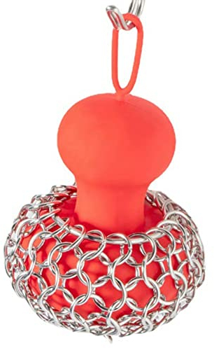 Beelooom Cast Iron Chainmail Scrubber, Cast Iron Skillet Cleaner for Fry Pan Cleaner Cast Iron Skillet Cleaner Chain Red