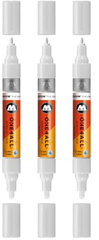 Molotow One4All Lot de 3 marqueurs acryliques Twin (épaisseur de trait 1,5 et 4,0 mm, très couvrant et permanent, séchage rapide, rechargeables, pour presque toutes les surfaces) Couleur 251 blanc