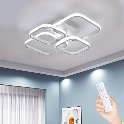 Comely Plafoniera Soffitto Dimmerabile, 4 Quadrata 48W Lampadario Moderno con Telecomando 3000K-6500K, 5400LM Lampada LED Soffitto per Soggiorno Camera da Letto Cucina, Bianc