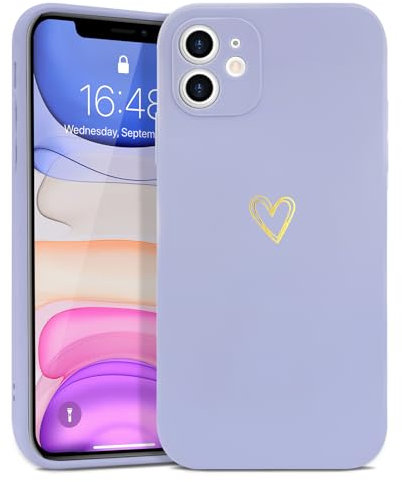 Wirvyuer for iPhone 11 Case Cute Heart Pattern Soft Shockproof Protective Silicone Phone Case for Women Girls, Lilac Purple