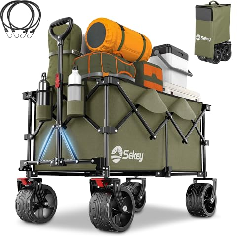 Sekey XXL Plus Bollerwagen Faltbar mit Bremsen 200L 200KG Belastbar, Extra Breite Reifen All Terrain Bollerwagen, Patentiert Zusammenfaltbar aus Vier Richtungen, XXL-PlusB 4011, Grün