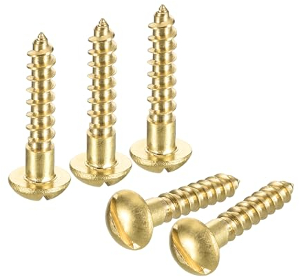 QUARKZMAN Holzschrauben M4 x 20mm Schlitz Rundkopf Messing Selbstschneidende Schraube Holzarbeitsschraube 40 Stück