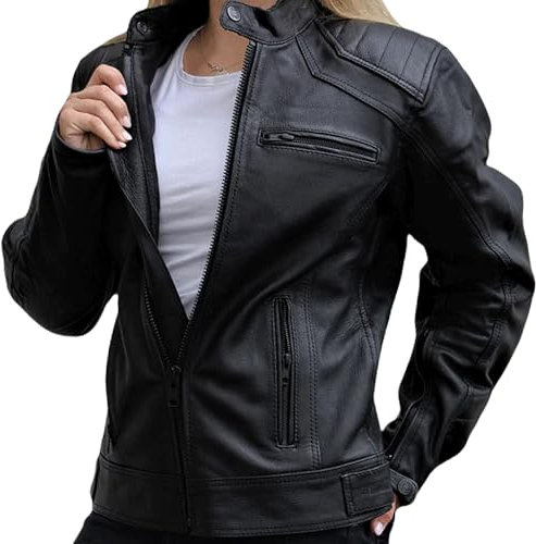 Mycl Turell Motorrad-Lederjacke Ladies: Hochwertiges Echtleder, zeitloses Design, optimale Passform und Funktionalität - Motorradjacke Damen mit Protektoren - Stylisch und Sicher (Schwarz, XXL)
