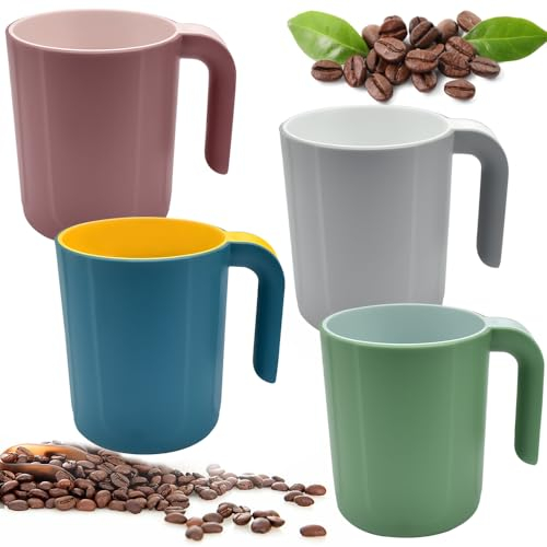 SIYINGSAERY Kaffeetassen Kaffeebecher Plastik 4er Tassen Set 450ml Große Kaffeetassen Set Wiederverwendbar Kaffeebecher mit Henkel Trinkbecher Plastik Kunststoff Kaffeebecher für Wasser Milch Tee