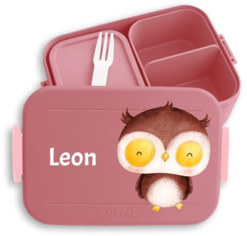 Kinder Bento Box Midi Lunchbox für Mepal Bentobox - Süße Eule Vogel Niedliche Eule - 900 ml - Rosa - eulen brotdose vesperdose fächern