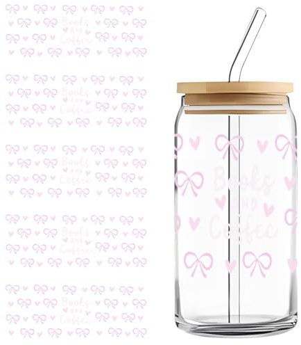 5 Blätter Becher Transfer Aufkleber, Tasse Wrap Transfer Sticker UV DTF Transfer Aufkleber Rub on Aufkleber Glas Flaschen Laptop Dekor Rub on Cup Wrap Transfers Sticker DIY Mug Aufkleber