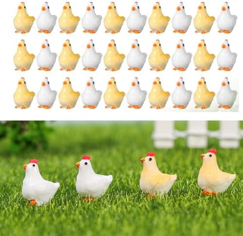 Emiif 50 Stück Mini-Hühner-Figuren, Kleine Harz-Tiere, Miniatur-Bauernhoftiere für Garten, Moos, Landschaft, Heimdekoration, DIY, Terrarium, Basteln, Dekoration