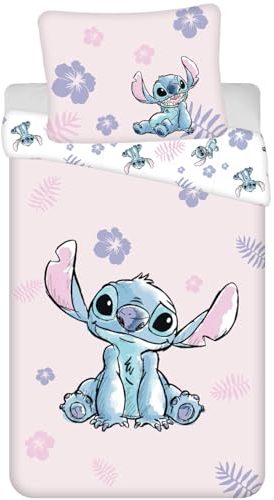 Jerry Fabrics Lilo und Stitch pink Wende Bettwäsche Kopfkissen Bettdecke Set 135/140x200