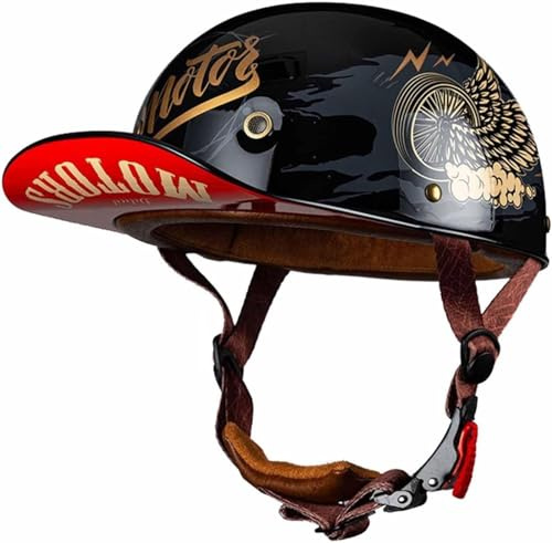 Chopper Helm Moped Helm Retro Mit ECE Genehmigt Halbschale Roller-Helm Mit Fahrradbrille Fahrradvisier Baseballmütze-Helm Halbhelme Motorradhelm Halbschalenhelm Jet-Helm