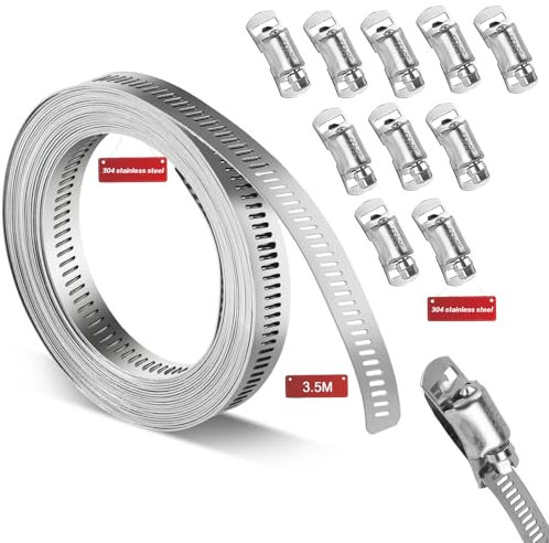 Fascette stringitubo da 3,5 M in acciaio inossidabile, fascette stringitubo regolabili senza fine in acciaio inossidabile 304, fascette stringitubo per tubo del gas acqua con 10 fascette a vite