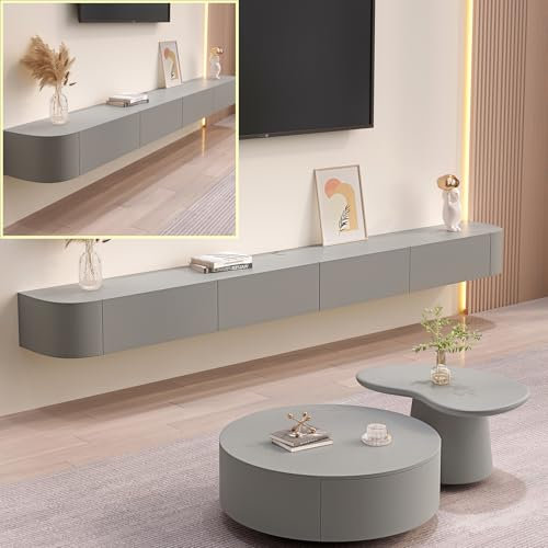 XDXINY Console mobile mobile per TV mobile mobile per TV di grandi dimensioni, montaggio a parete, multi scomparto portaoggetti adatto per soggiorno, camera da letto, ecc (grigio, 160 x 20 x 24 cm)