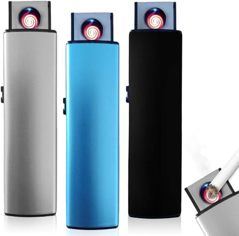 3 Stück Sturmfeuerzeug Elektronisches Feuerzeug, USB Feuerzeug Lichtbogen Feuerzeug doppelseitige Zündung USB Feuerzeuge Wiederaufladbar für Küche, Grill, Camping