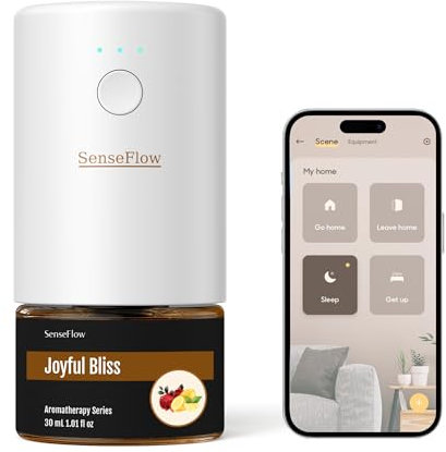 SenseFlow Aroma Diffuser für Ätherische Öle Wi-Fi SF101S, Wasserloser Ultraschall Duftstecker Raumduft, 100% pflanzlich Lufterfrischer, 120-Tage Aroma für Zuhause bis 100 m²- Freudige Glückseligkeit