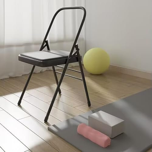 Eqvexd Iyengar Yoga-Stuhl rückenfrei Yoga-Stuhl Pilates-Stuhl Yoga-Inversionsstuhl PU-Stoff faltbar Gleichgewichtstraining 42 x 45 x 80 cm,Black