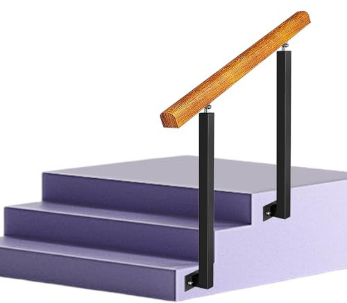 Stützstange für Treppengeländer aus Massivholz für Innen- und Außentreppen, passend für 1–3 Stufen, Haltegriff mit schmiedeeisernen Pfosten (0 ° - 270 ° einstellbarer Winkel)(Height 85cm,100cm/40inch)