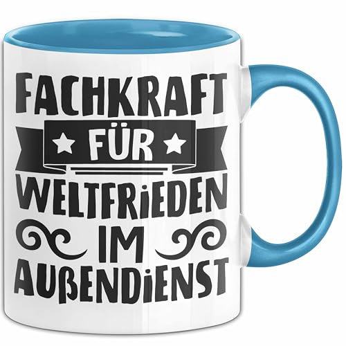 Humor Tasse Geschenk Fachkraft Für Weltfrieden Im Außendienst Becher (Blau)