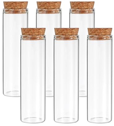 PATIKIL 6 Stück 50ml Reagenzgläser 3.94x1.18 Glas Reagenzglas Behälter | Flachboden, Klare, Mit Korkenverschluss, Für Perlen Party Süßigkeiten Badesalz Lagerung, Wissenschaftliches Experiment