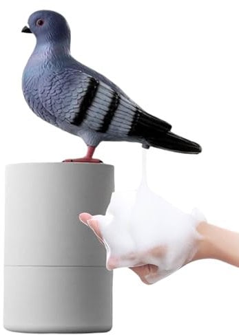 Seifenspender Automatisch, 300 ml Elektrischer Schaumspender, Automatischer Seifenspender Taube, Realistische Vogelmodell Schaumseifenspender für Badezimmer, Küche, Grau