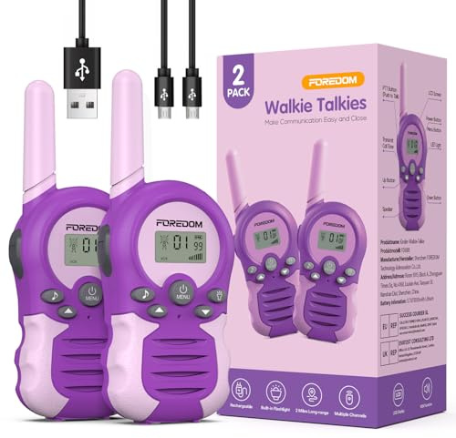 FOREDOM Wiederaufladbare Walkie Talkies für Kinder Walkie Talkies Funkgeräte Set Spielzeug für Jungen & Mädchen 3-12 Jahre, Abenteuer, Camping, Wandern – 2er Set