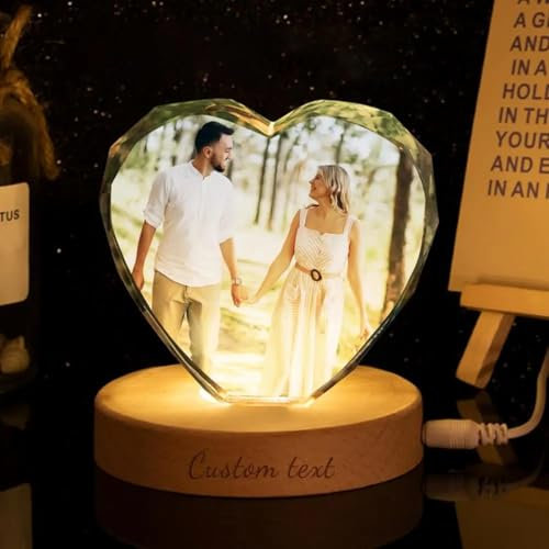 Personalisiertes Hochzeitsfoto-Glas, personalisiertes Geschenk für Braut, Mutter der Braut, Geschenk für sie, 3D-Foto-Kristallherz (A)