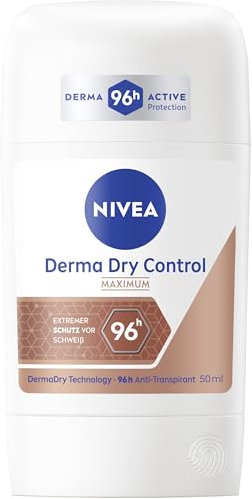 NIVEA Derma Dry Control Deo Stick, Anti-Transpirant für 96h extremen Schutz vor Schweiß, Deodorant ohne Ethylalkohol für ein frisches Hautgefühl (50 ml)