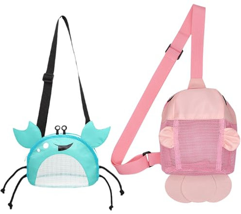 SacJkt Strandtasche, 2 Stück Niedliche Netztasche in Form einer Krabbe und Kleinfisch mit Verstellbarem Riemen, Netztasche Strand für Urlaub am Meer