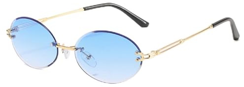 OSAGAMA Mode Sonnenbrille Kleine Ovale Randlose Brille für Damen Herren