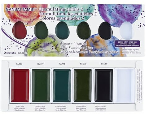 Kuretake Gansai Tambi Lot de 5 couleurs granuleuses Ⅱ, idéal pour la calligraphie, les illustrations, le lettrage au pinceau, le fineart et plus encore, fabriqué au Japon, MC20GN2/5V