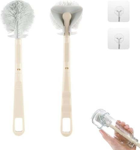 Productos de Limpieza Cepillo de Limpieza de Silicona de 360° sin Esquinas muertas con Cabezal Plegable Cepillo de Limpieza de biberones Multifuncional Cepillo de biberones portátil (Beige, 5X24cm)