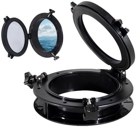 Porthole Window, 26.5CM Motorhome Window Black Round Porthole Marine Porthole Window Universal Replacement Accessories for Doors Marine Boat Yacht