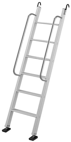 Escalera de aluminio plateado para litera, 6 escalones, capacidad de carga de 330 libras, escalera de salida universal para caravana, caravana, sótano, ventana, diseño recto y seguro.