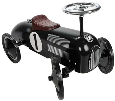 Rutschauto für Kleinkinder mit Richtungslenkrad, Rutschauto im Vintage-Design aus Metall, Räder gummibereift, Sitz nach hinten verstellbar, bis max. 20 kg (Schwarz)