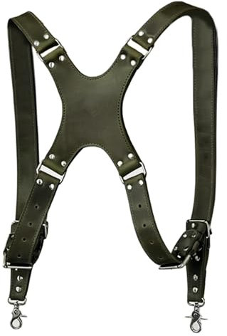 Aksah Fashion Dual Shoulder Leather Camera Harness, Professional Photography Strap System, Olive Green Customize
