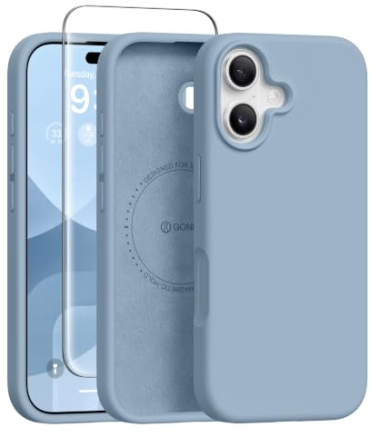 GONEZ für iPhone 17 Hülle Silikon 6,3 Zoll & Displayschutz, [MagSafe-kompatibel] dünne Handyhülle aus Flüssigsilikon, Kratzfeste und stoßfeste, Mikrofaserfutter Schutz Case, Nebelblau