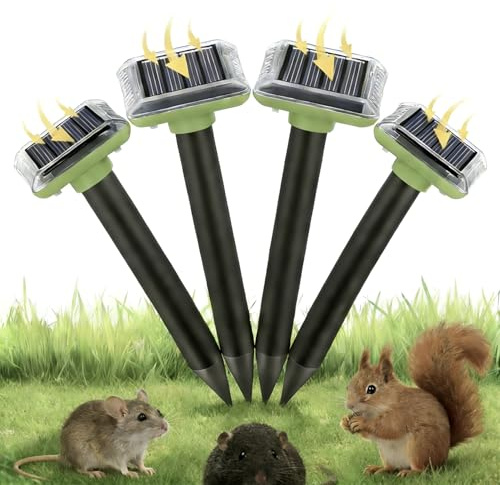 HENESE Ultrasuoni per Topi da Esterno,4 Pcs Scaccia Talpe Ultrasuoni Solare, Spaventapasseri Solari, Repellente per Talp, Gopher per Giardini e Prati