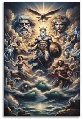 XYSXYCP Leinwand-Kunstbild, Mythologie-Poster, majestätische griechische Götter, modernes Wohnzimmer, Schlafzimmer, Dekoration, 50 x 75 cm