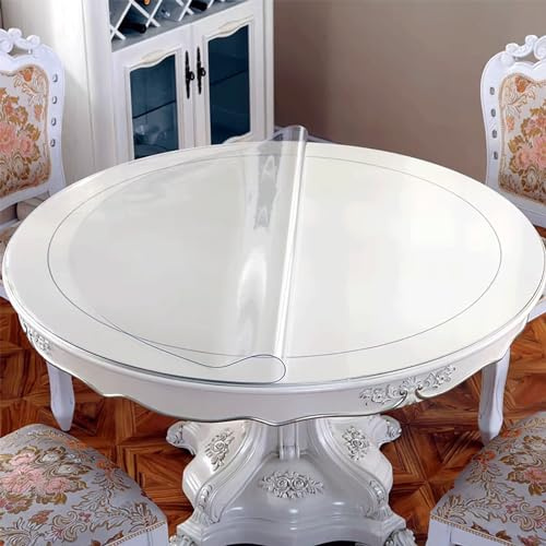 Round Clear PVC Tablecloth 0.3mm Thick Heat Resistant Waterproof Wipe Clean Floor Protector & Office Chair Mat 140cm Diameter Durable & Versatile Home/Office Use