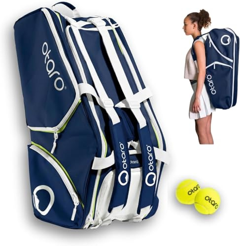 Otaro Tennistasche 82L | Tennisschläger Tasche für 4 Schläger mit Thermofach, Schuhfach & Kühlfach | 3-in-1 Tragesystem | Laptopfach & viele Fächer | Wasserabweisende Tennis Tasche (Blau Weiß)